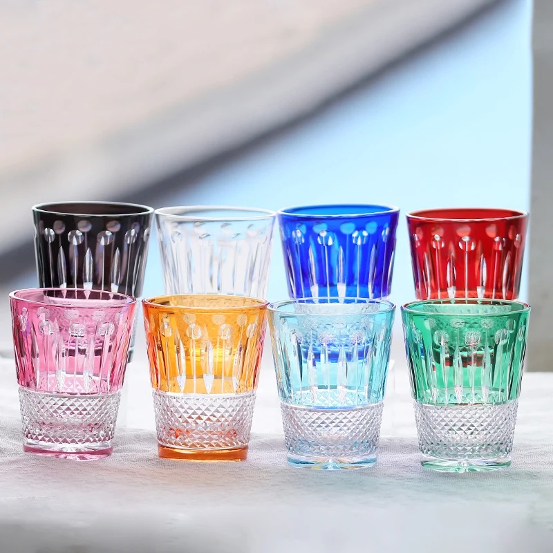Wine Beer Jp - Gelas Whiskey Kristal Berwarna-warni Ukiran Tangan