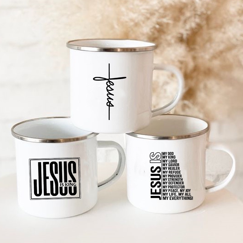 Wine Beer Best - Mug Enamel Cetak Yesus Adalah Tuhan,